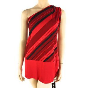 Handara Womens One Shoulder Top Blouse L-XL Red